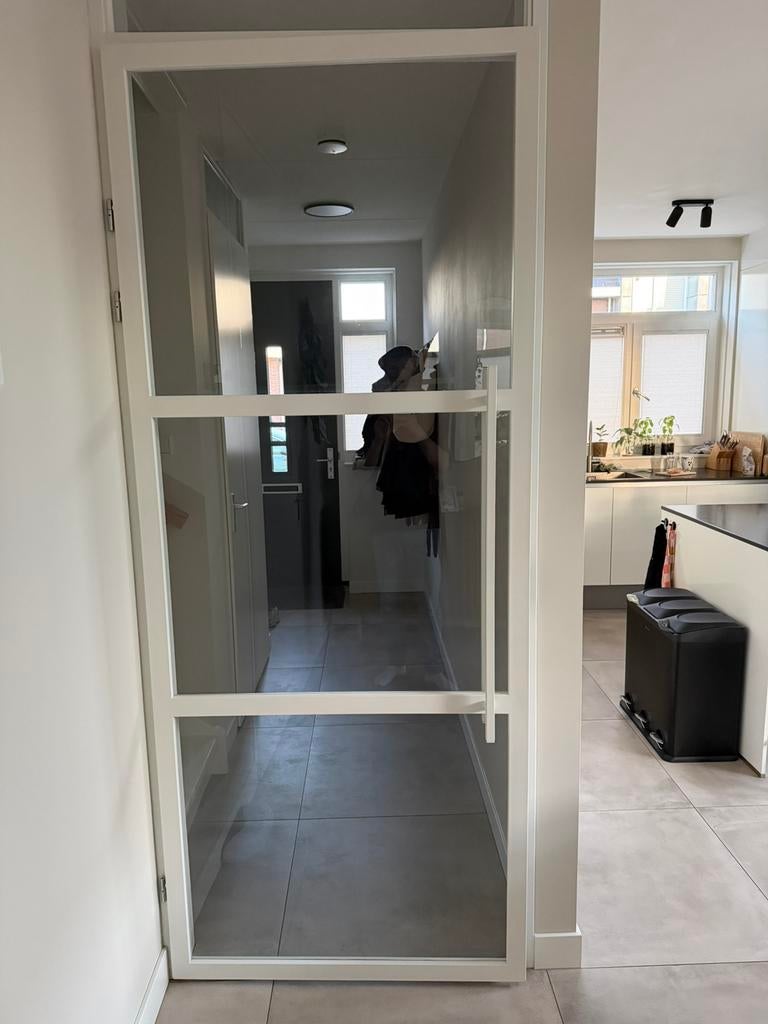 Stalen Glazen opdekdeur 231,5 x 93 cm RAL9010, 215 cm of meer, Binnendeur, Ophalen of Verzenden, Glas
