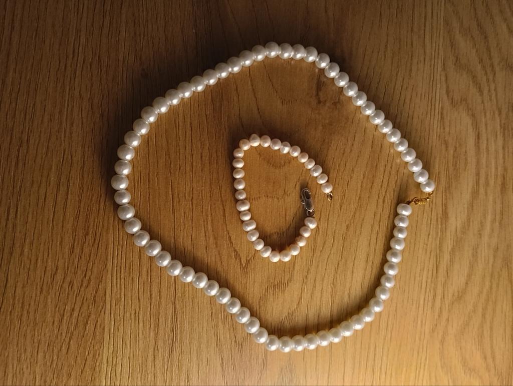 Elegante Parel Ketting en Armband Set, Sieraden, Tassen en Uiterlijk, Kettingen, Ophalen of Verzenden