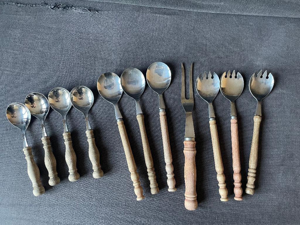Vintage houten bestek, Ophalen of Verzenden, Gebruikt, Rvs of Chroom