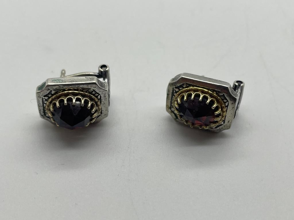 D717 Prachtige zilveren oorbellen met granaat, Sieraden, Tassen en Uiterlijk, Antieke sieraden, Ophalen of Verzenden, Zilver, Oorbellen