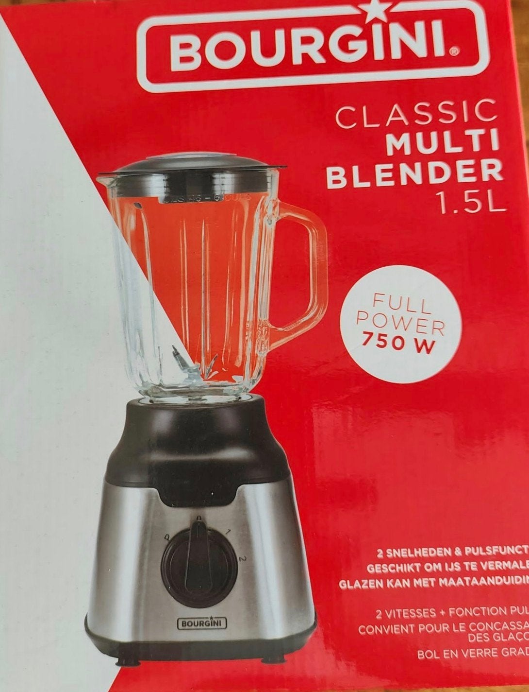 Te koop : BOURGINI Classic Multi Blender 1.5L - 750W NIEUW, Witgoed en Apparatuur, Ophalen of Verzenden, Nieuw, Blender