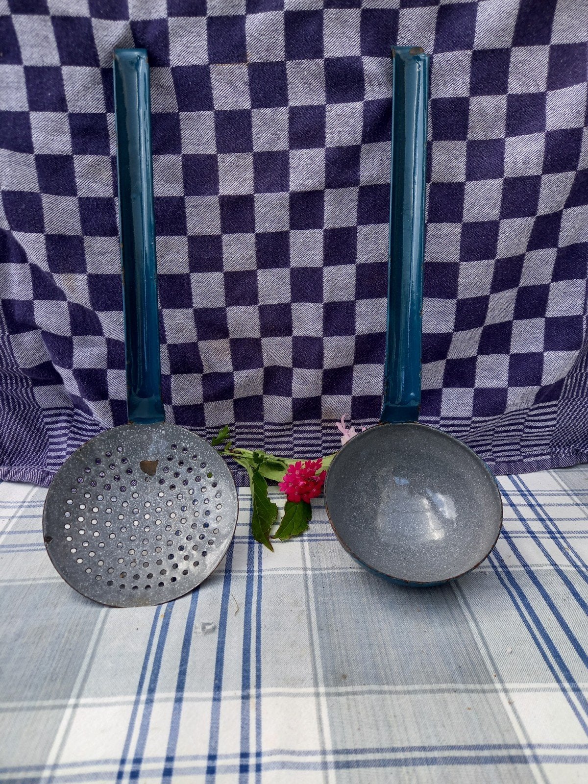 Emaille soeplepel en schuimspaan, Antiek en Kunst, Antiek | Emaille, Ophalen of Verzenden