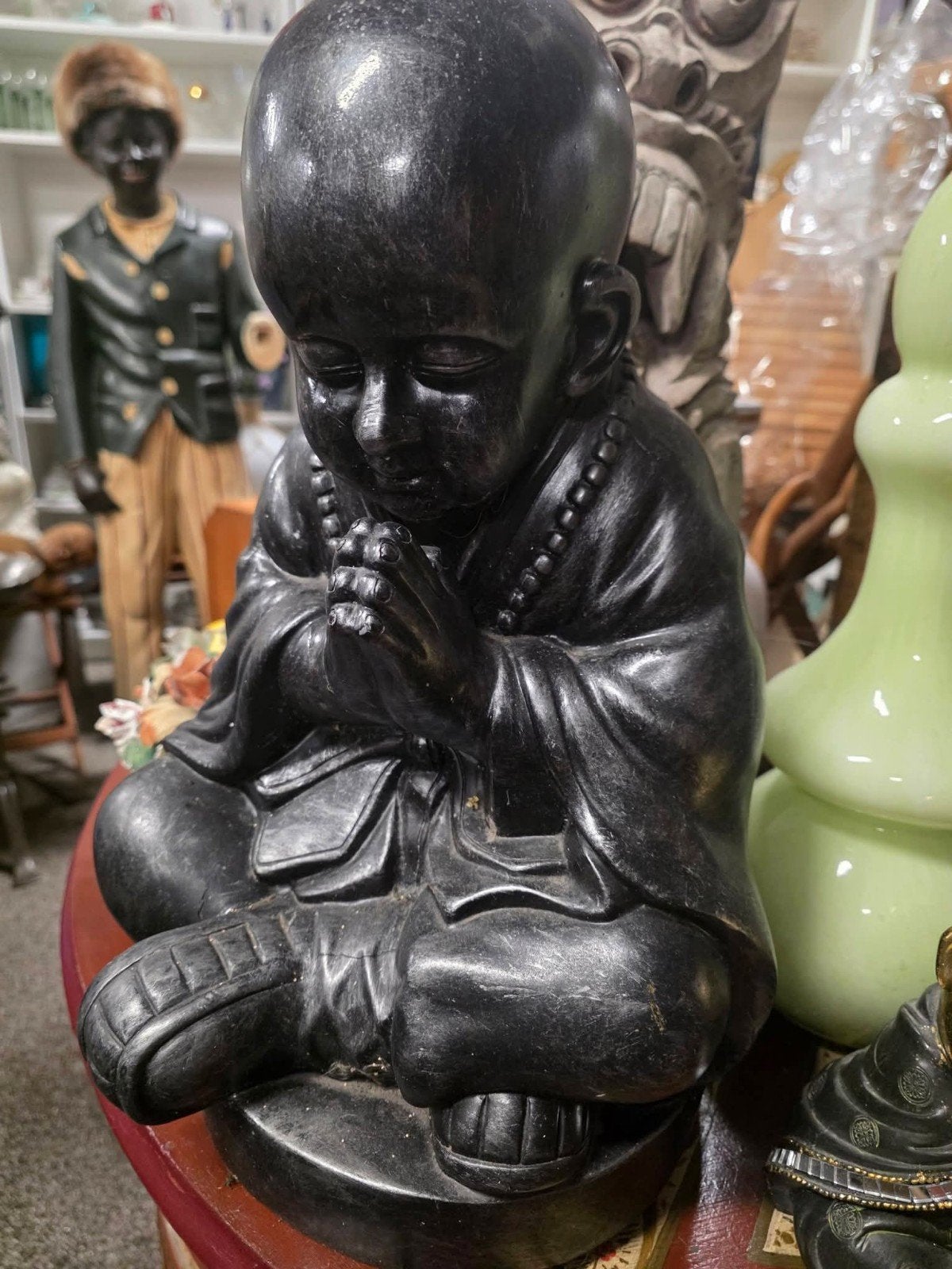 Zwarte Boeddha Monnik Beeld - Mediterende Sculptuur, Antiek en Kunst, Ophalen of Verzenden