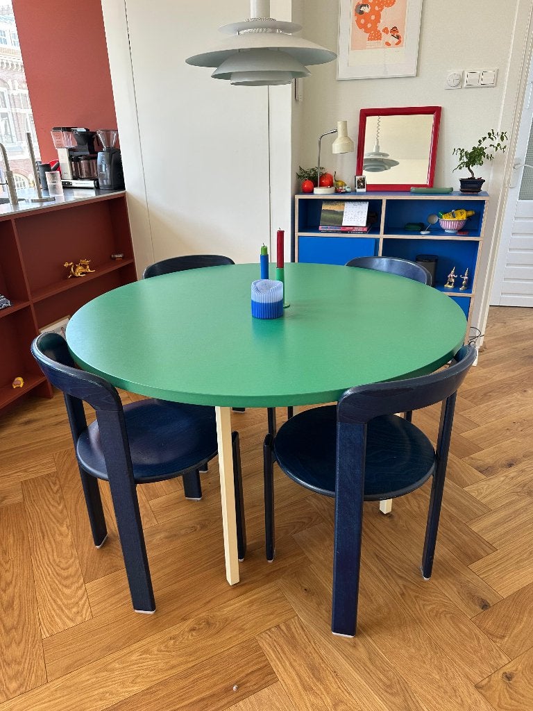 HAY Two-Colour Eettafel Ø120 – Groen / Ivoor – Design tafel, Ophalen, Rond, Zo goed als nieuw, Vier personen