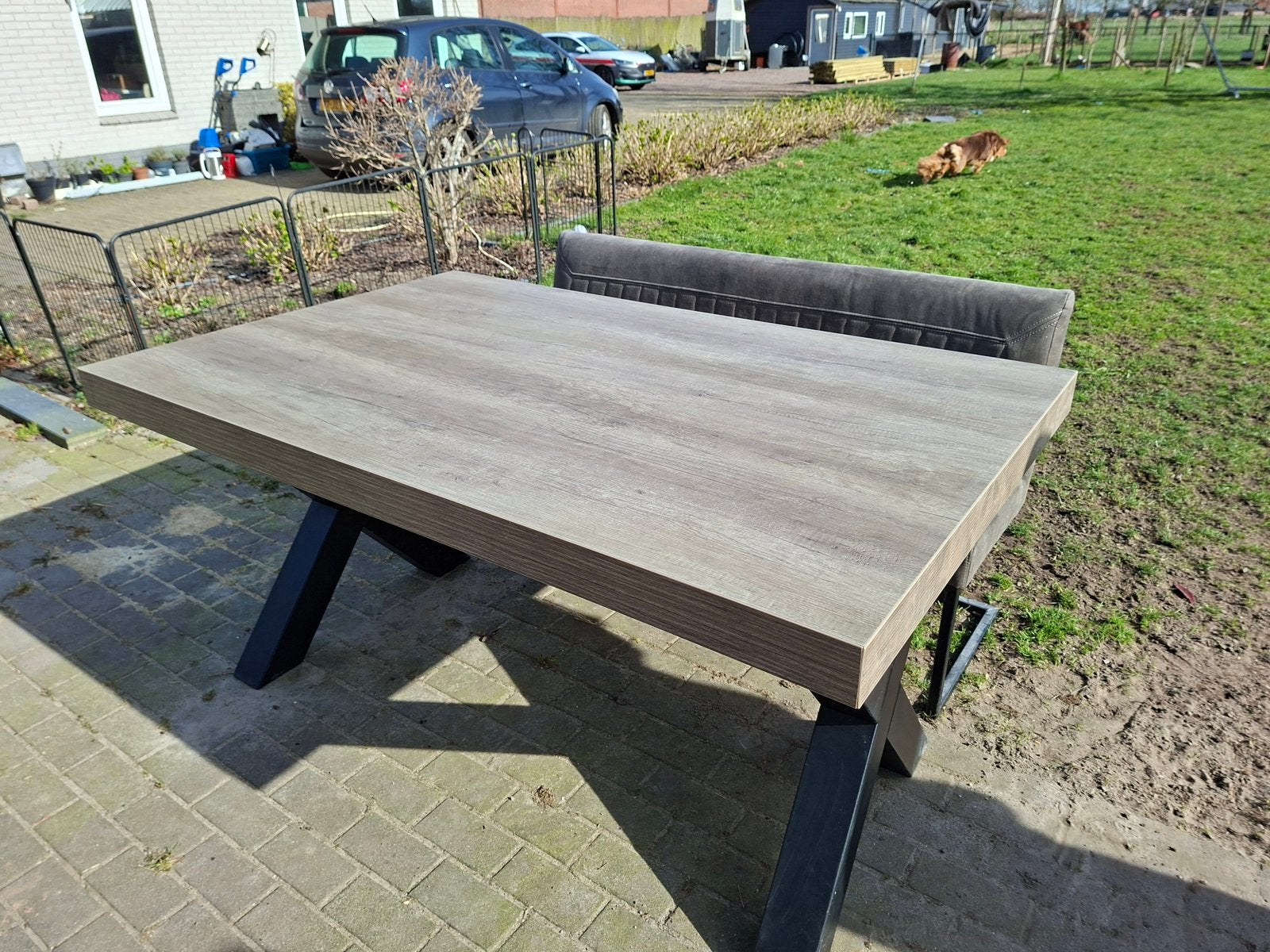 NOG HEEL MOOIE EN GOEDE EETTAFEL. MET ZWARTE KRUISPOOT, Huis en Inrichting, Tafels | Eettafels, Ophalen, 200 cm of meer, 50 tot 100 cm