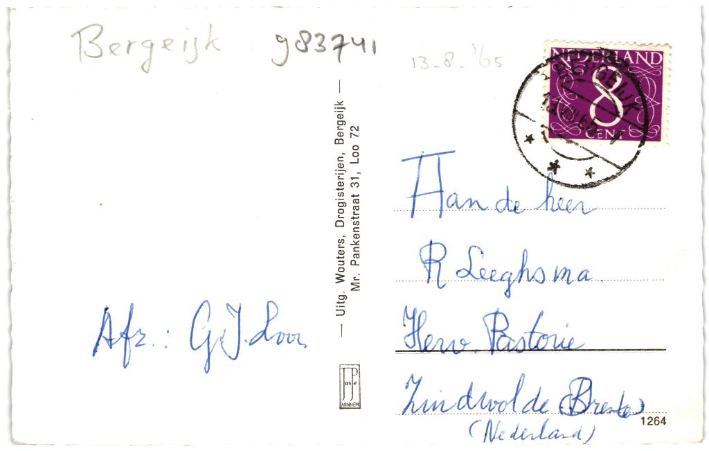 983741 Bergeijk 1965 N Br Het Schut Gelopen met postzegel, Ophalen of Verzenden, 1960 tot 1980, Gelopen, Noord-Brabant