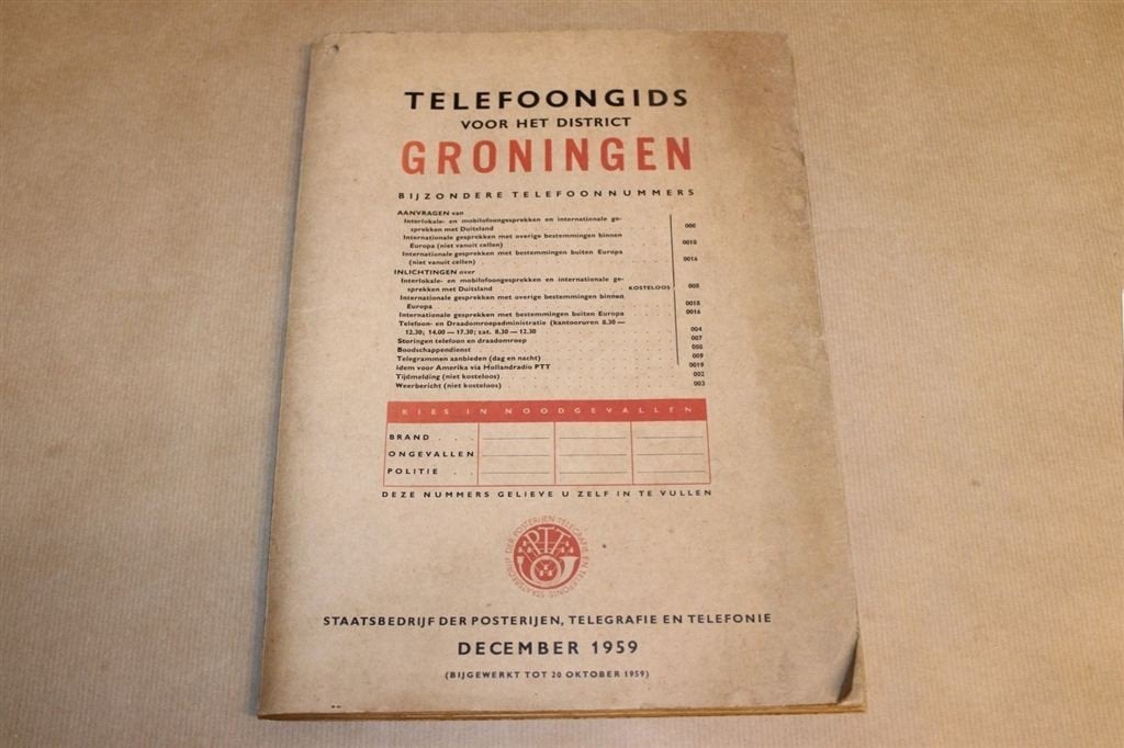 Telefoongids voor het district Groningen - 1959 !!, Ophalen of Verzenden, Zo goed als nieuw