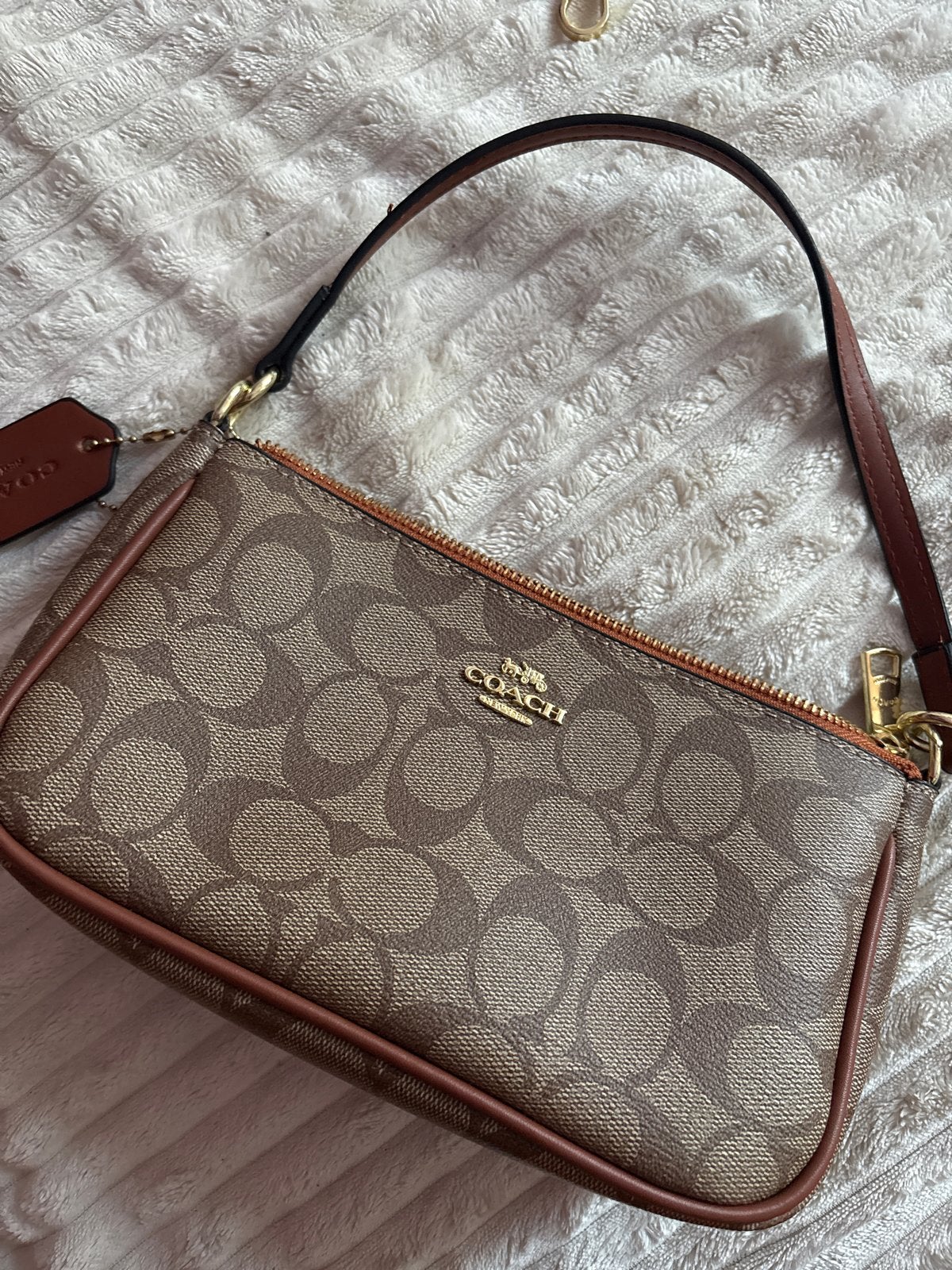 Coach Signature Canvas Mini Schoudertasje Bruin, Ophalen of Verzenden, Zo goed als nieuw, Bruin, Schoudertasje