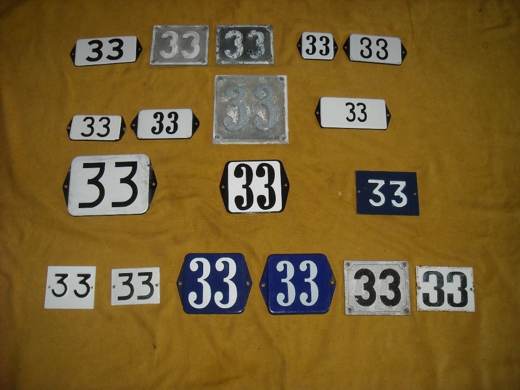 oud emaille huisnummer 33 ook 34 35 36 37 38 39 40 41 42 43, Antiek en Kunst, Ophalen of Verzenden