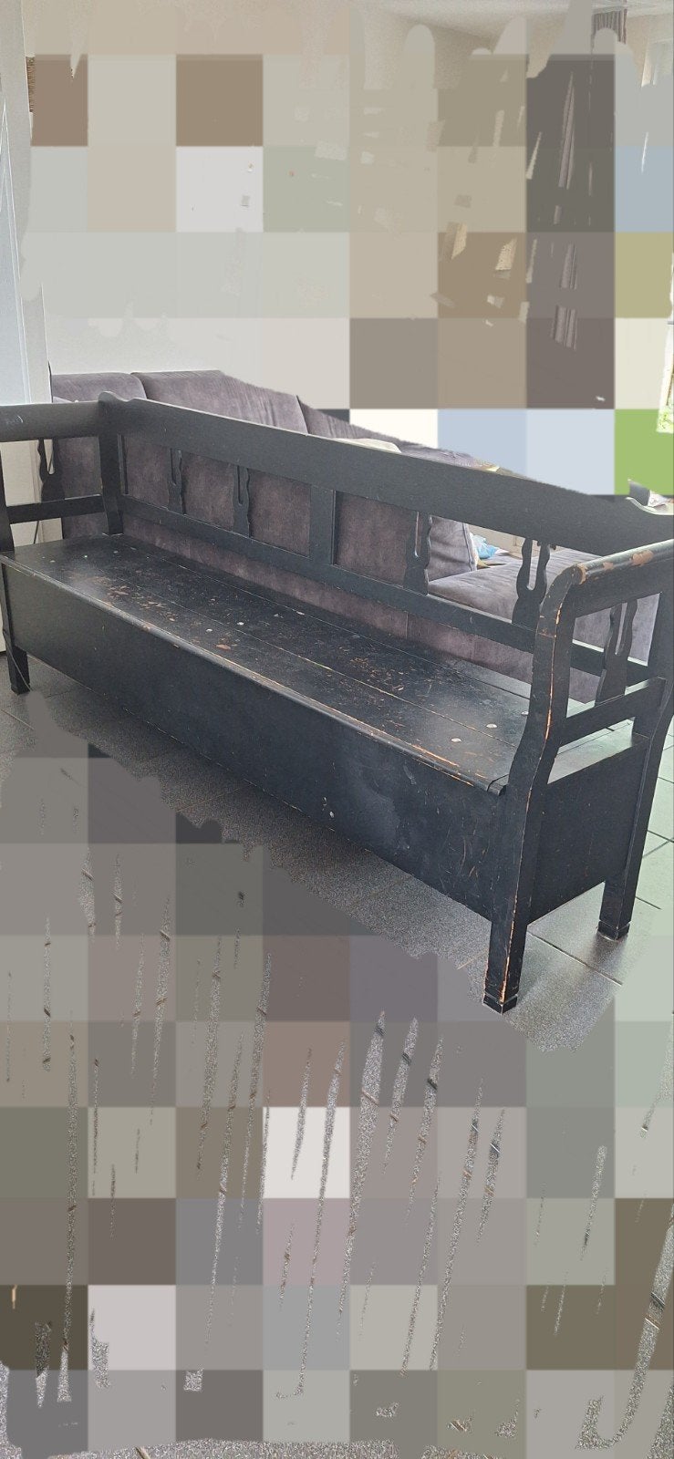 Antieke vintage brocant klepbank eettafelbank kerkbank zwart, Antiek en Kunst, Antiek | Meubels | Stoelen en Banken, Ophalen