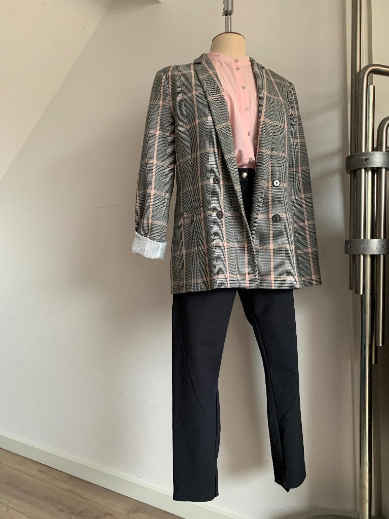 Five Units lange blazer ruit zwart beige roze L = 40/L, Maat 38/40 (M), Verzenden, Beige, Five Units