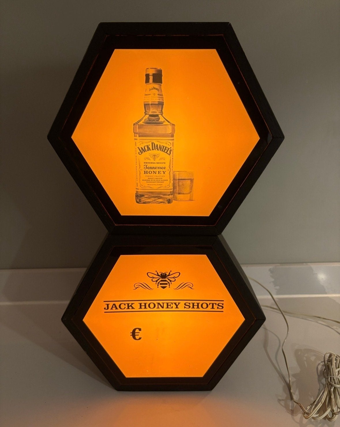 Jack Daniel's Honey Shots lichtbak of reclamelamp, Verzenden, Zo goed als nieuw, Lichtbak of (neon) lamp