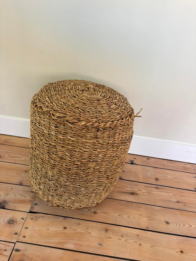 Rieten poef, Ophalen, Minder dan 50 cm, Rond, Zo goed als nieuw