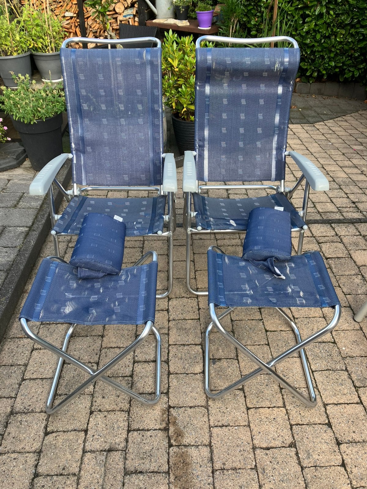 2x dukdalf stoel met hoofdkussen 2x krukje, Ophalen, Gebruikt
