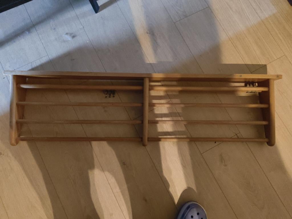 Vintage houten keukenrek met haken - 110 cm lang, Ophalen of Verzenden