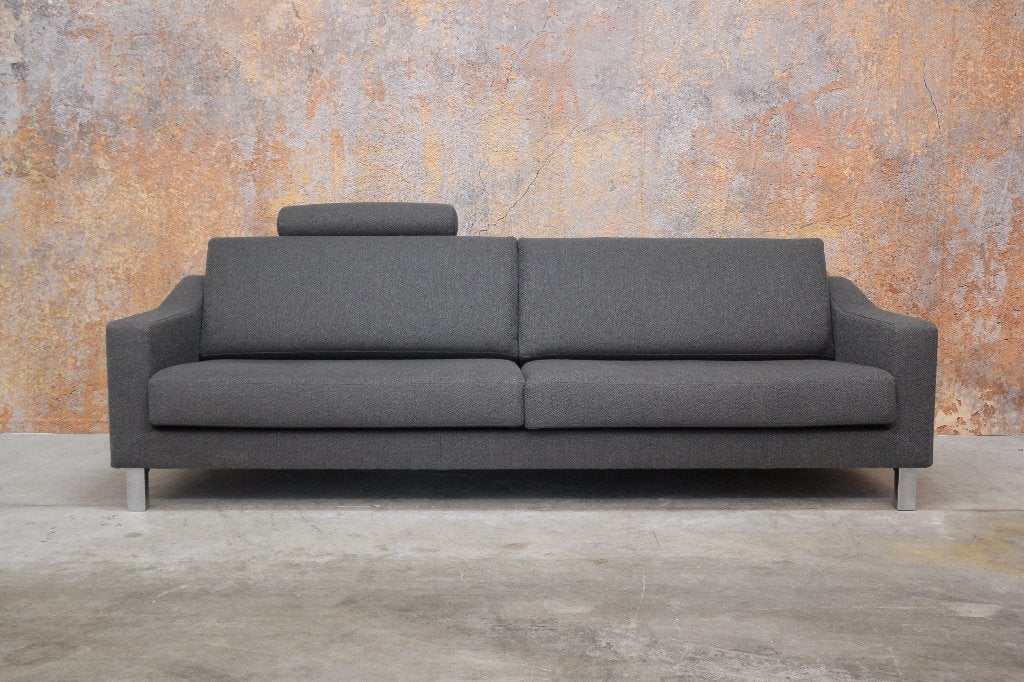 Als Nieuw! grote grijze stoffen Leolux Antonia design bank, Leolux, Leolux, Driepersoons, 75 tot 100 cm