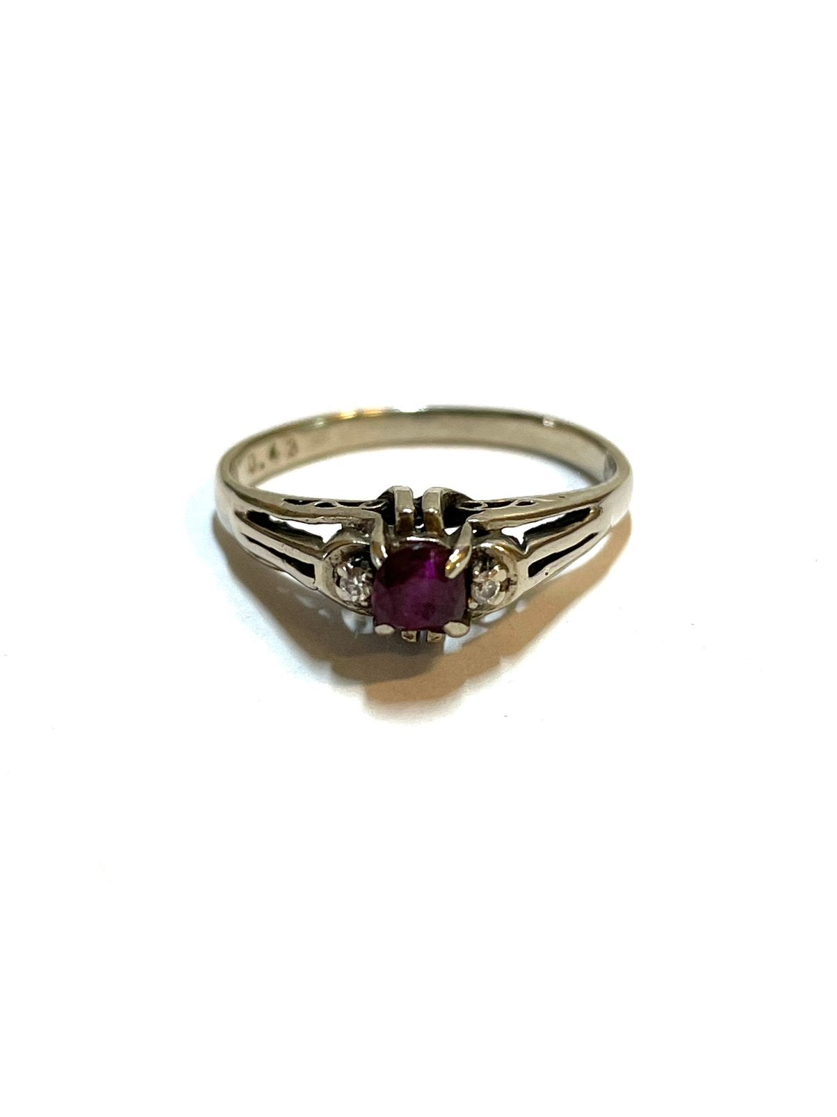 14k witgouden ring met robijn en diamant, -, -, Ophalen of Verzenden, Zo goed als nieuw