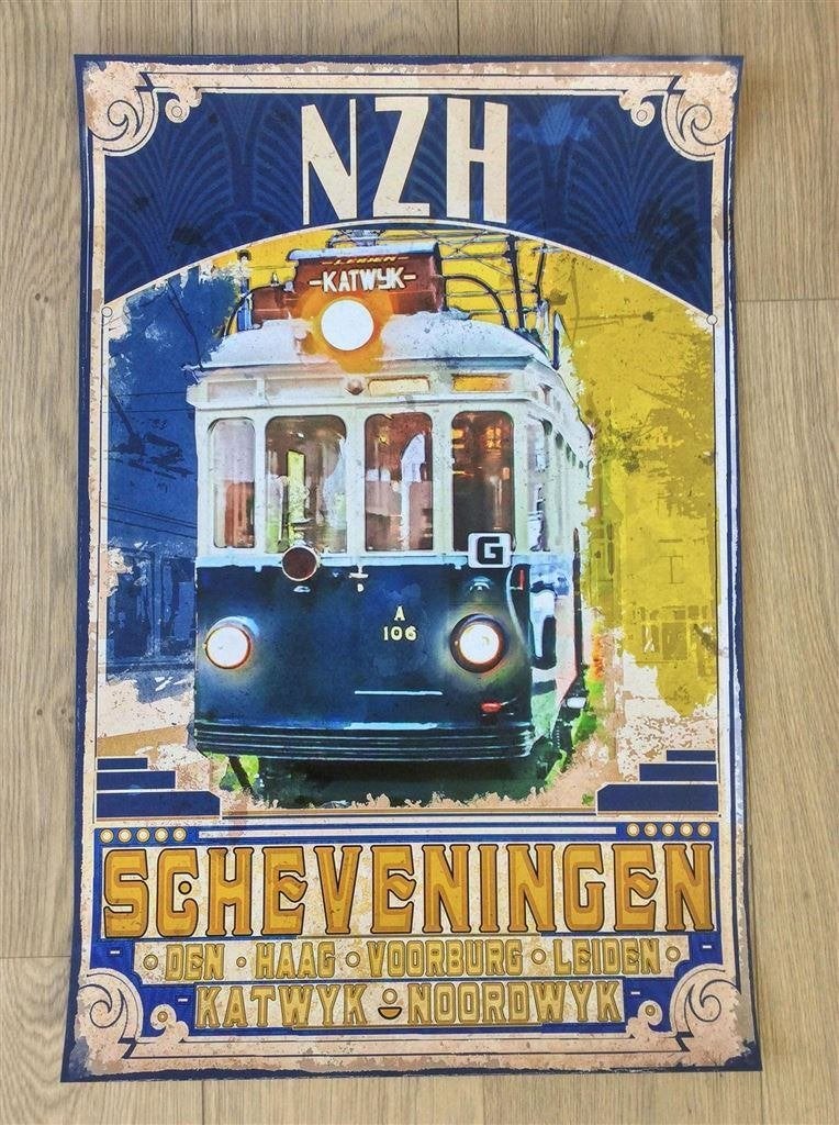 NZH De Blauwe Tram Affiche Poster Litho HTM katwijk, Verzenden