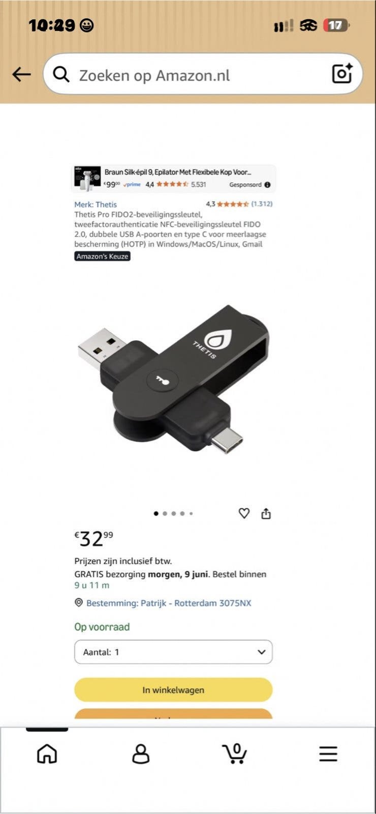 Thetis Pro FIDO2 Beveiligingssleutel USB-A & USB-C, Computers en Software, Ophalen of Verzenden, Nieuw