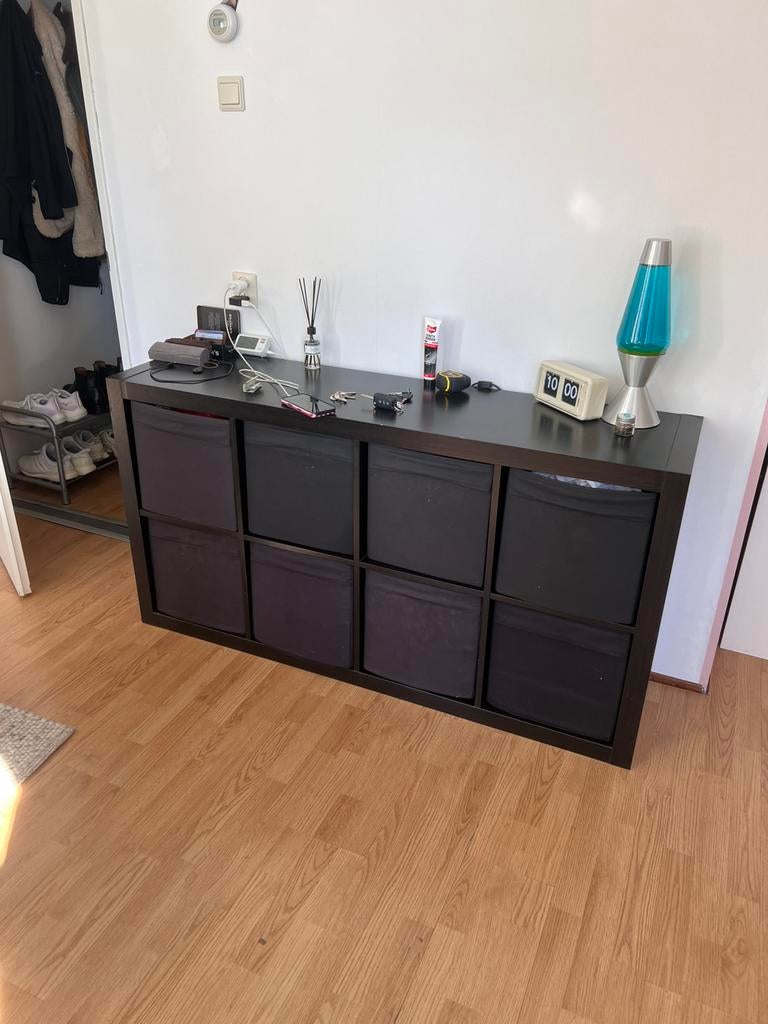 Ikea vakkenkast kallax zwart dressoir / hoge kast mand, Ophalen, Overige materialen, Gebruikt, 100 tot 150 cm