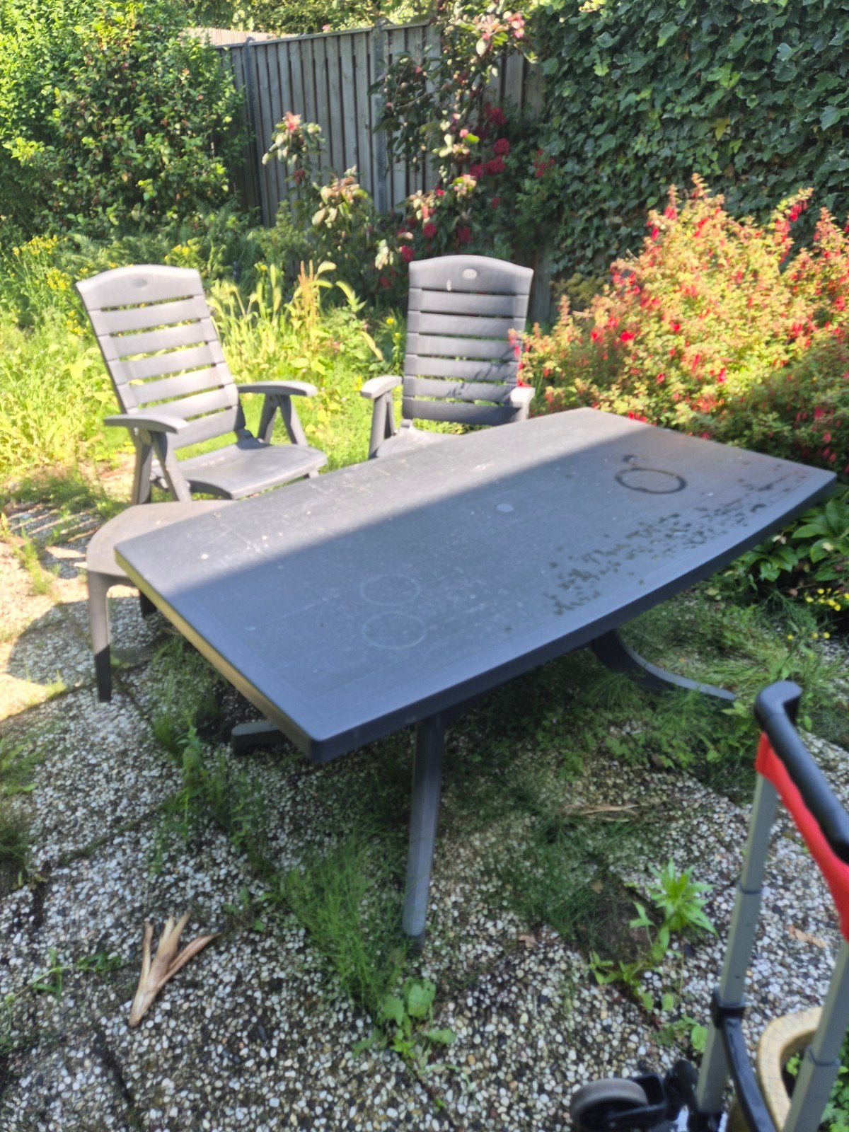 Tuintafel met 2 stoelen en tafeltje, Tuin en Terras, Tuintafels, Ophalen, Gebruikt, Rechthoekig