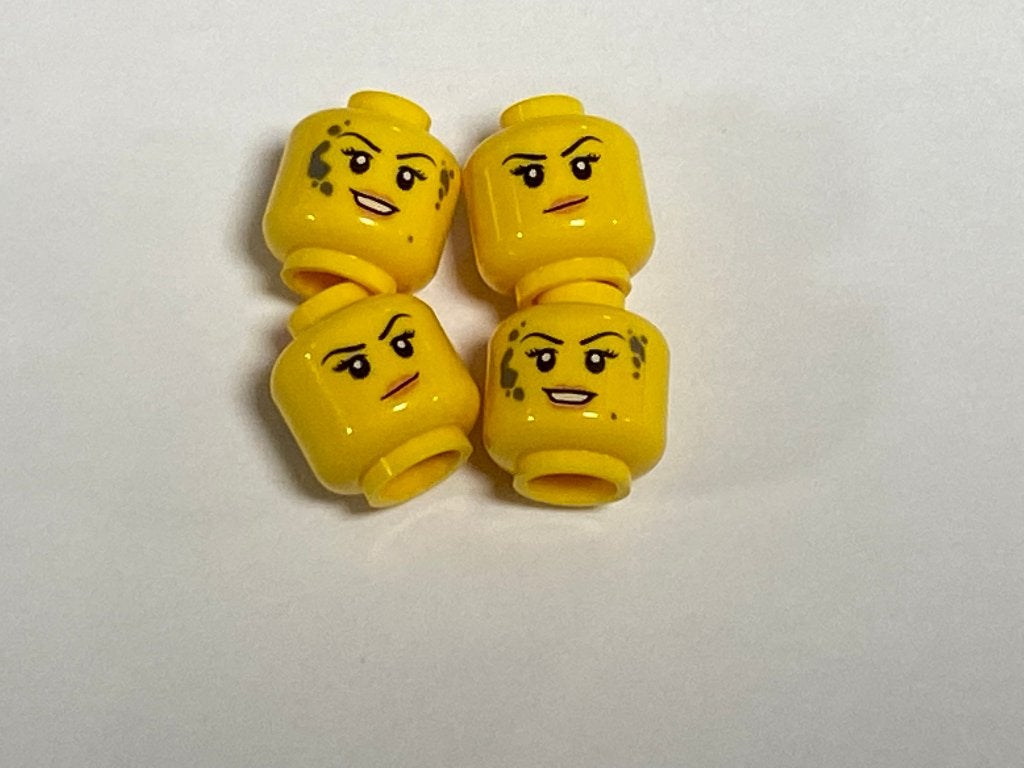 Mooie lego partij met 4x nieuw geel dubbelzijdig hoofd vrouw