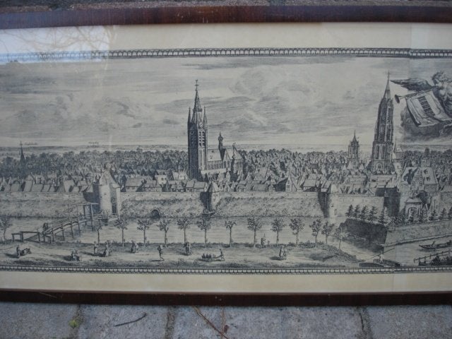 ETS Spectaculair stadsgezicht op Delft Ca. 1729 – C. Decker, Ophalen, Stadsgezicht, Gesigneerd, 32 cm