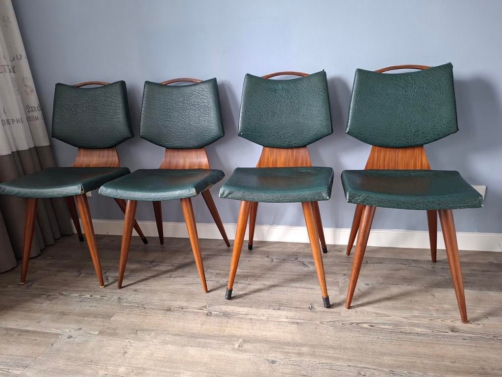 Vintage Eetkamerstoelen Pastoe Stijl, eind jaren 50, Ophalen, Gebruikt, Bruin, Vier