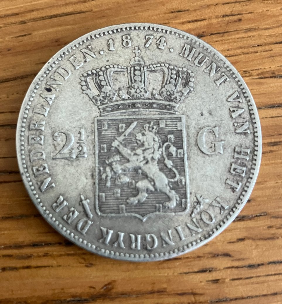 Zilveren 2½ Gulden Munt Willem III 1874, Koning Willem III, Zilver, Ophalen of Verzenden, Losse munt