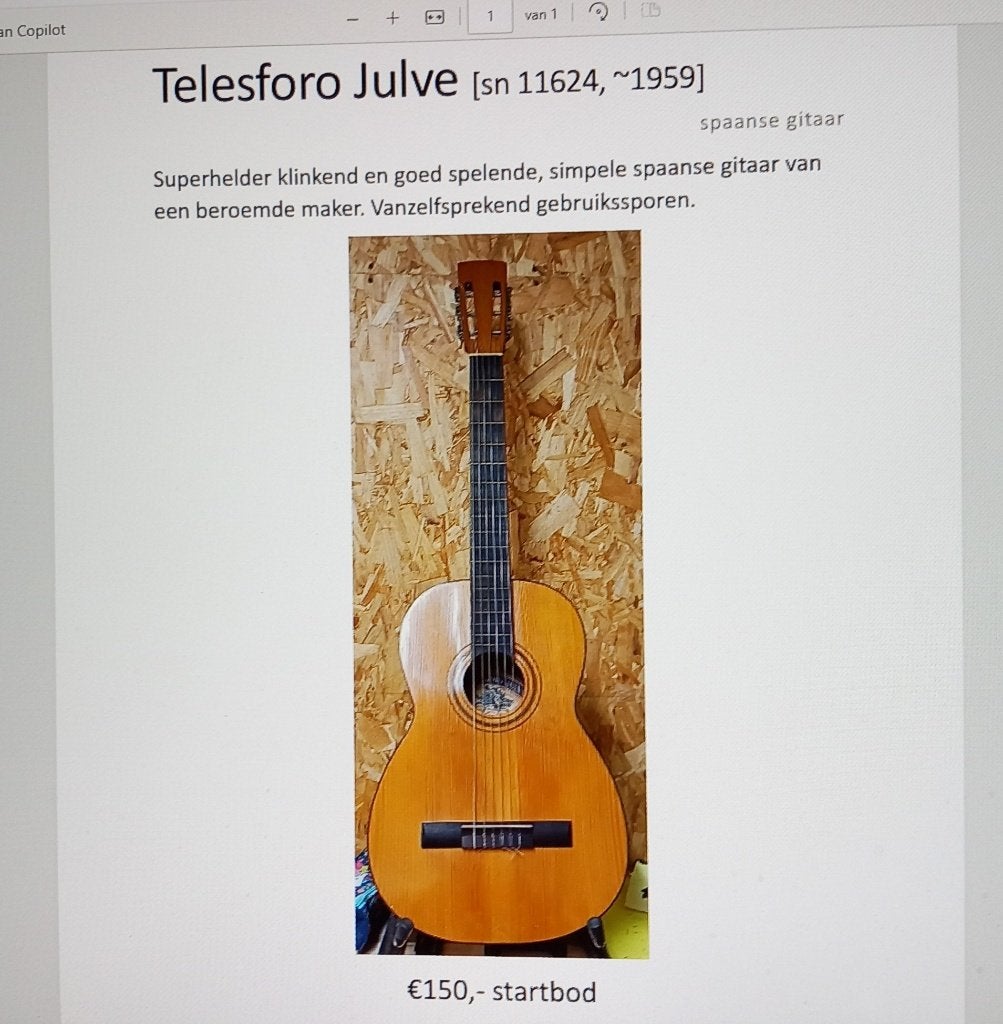 Telesforo Julve ( sn 11624, ~1959), Ophalen, Klassieke of Spaanse gitaar, Gebruikt, ?