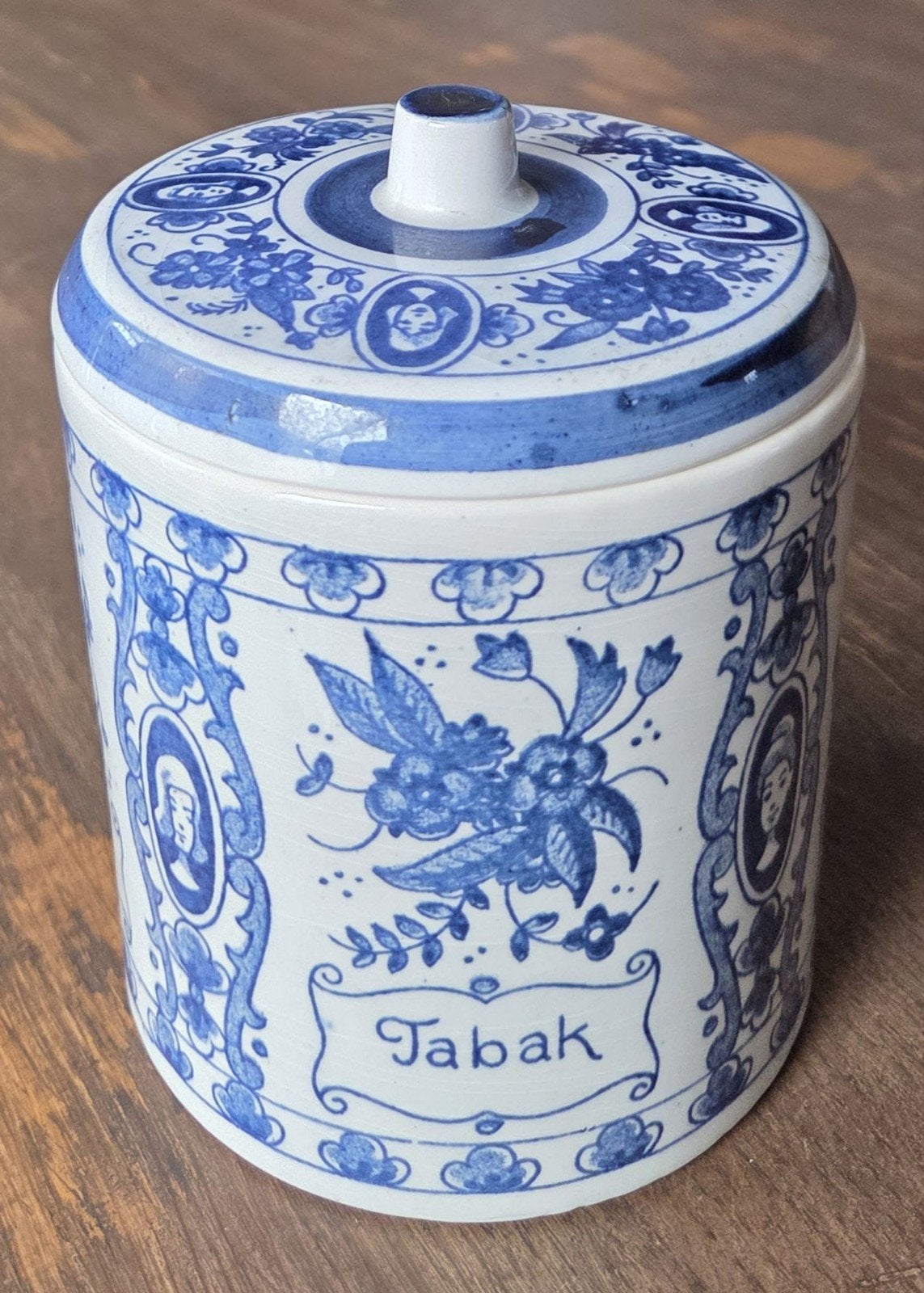 Tabakspot Delfsblauw handpainted met deksel, Ophalen of Verzenden