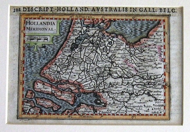 Kaart Hollandia Meridional 1616 Petrus Bertius handgekleurd, Ophalen of Verzenden