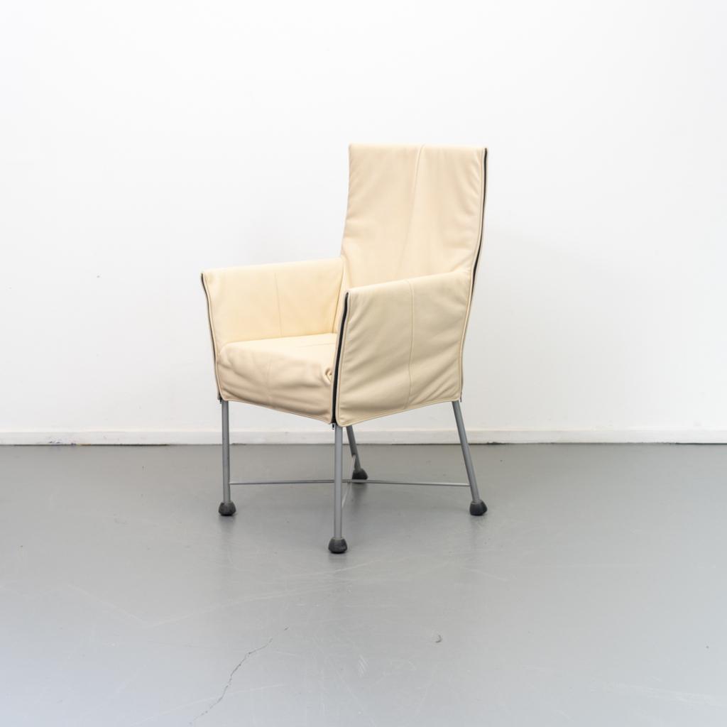 6 Montis Chaplin stoelen crème wit leder - rvs/dop, Niet ingevuld, Niet ingevuld, Ophalen of Verzenden, Zo goed als nieuw