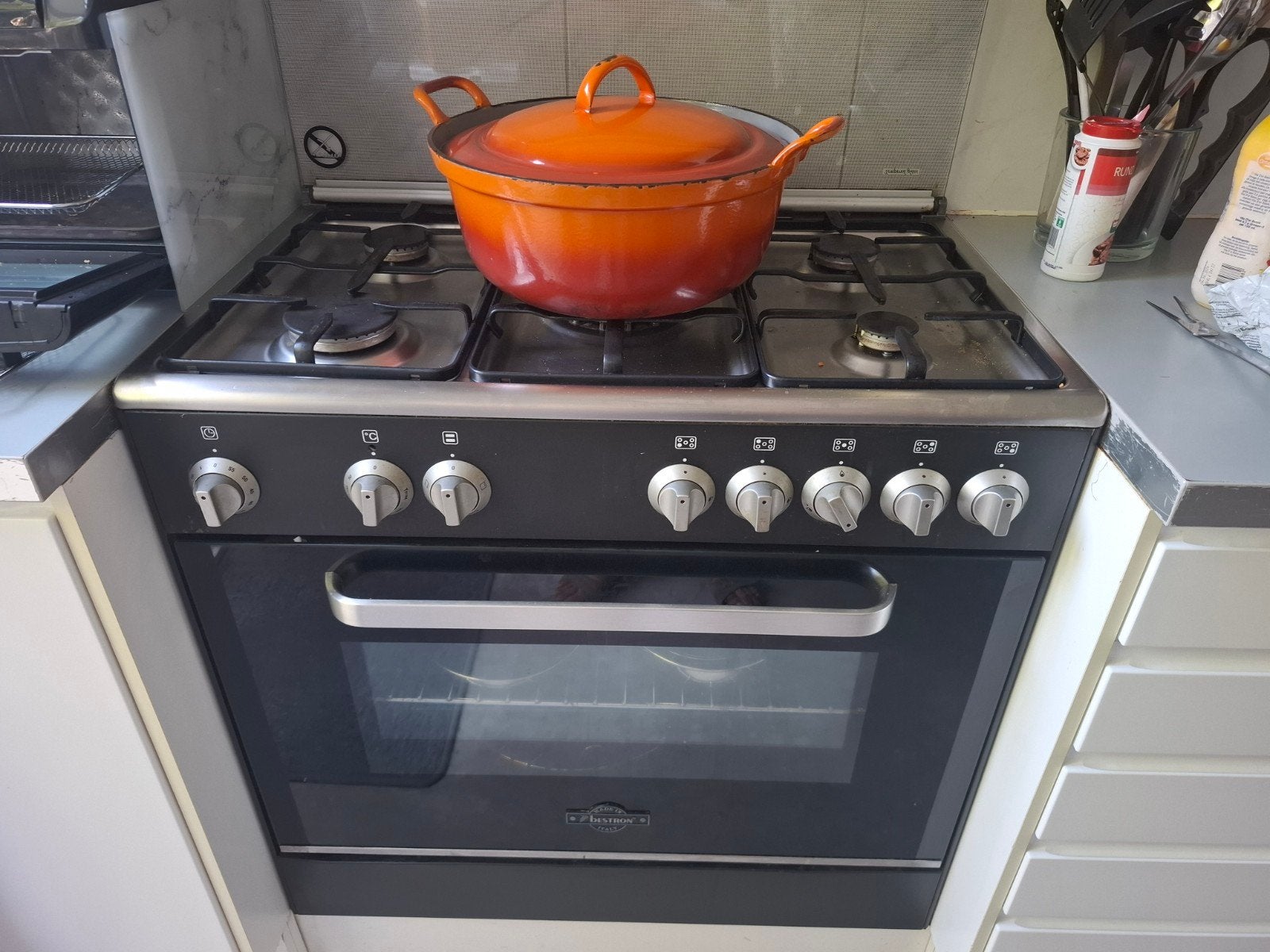 Bestron 5-pits gasfornuis met elektrische oven 80 cm, Witgoed en Apparatuur, Ophalen, Gebruikt, Hete lucht, 60 cm of meer