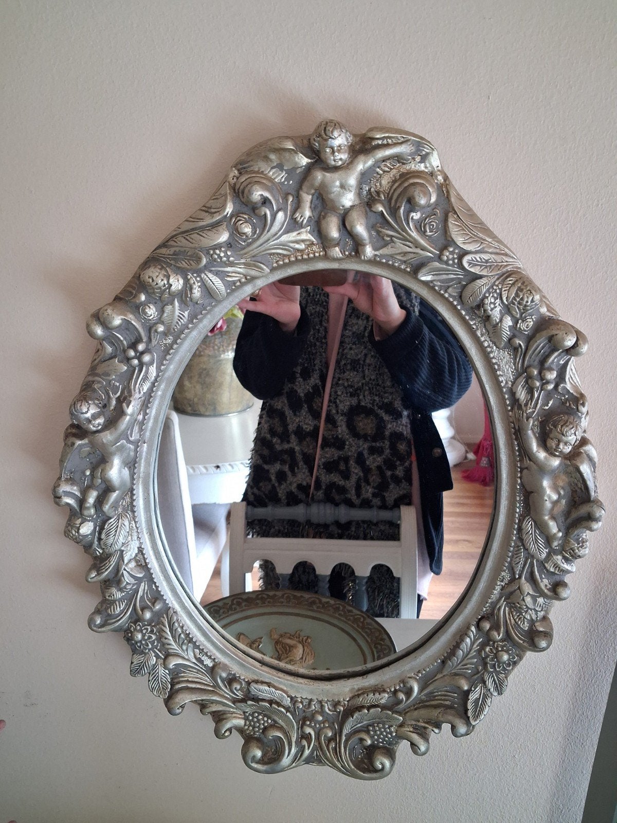 mooie brocante spiegel met engeltjes, Ophalen