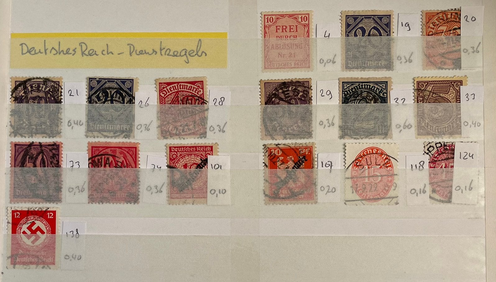 Kaveltje postzegels Duitsland Deutsches Reich; dienstzegels, Ophalen of Verzenden, Gestempeld