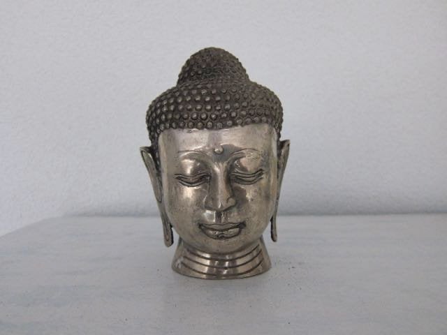 Klein buddha hoofd brons verzilverd boeddha, Verburgt Vintage, Metaal, 15 cm, Nieuw