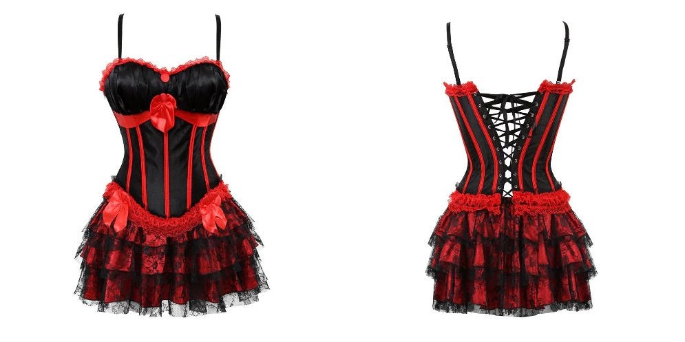 Zwart rode burlesque korset jurk victoriaanse middeleeuwse, Verzenden, Nieuw, Pak of Jurk
