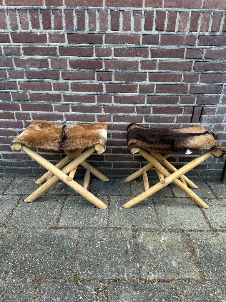 Decoratieve geitenvel vouw krukken, Ophalen, Gebruikt, Hout