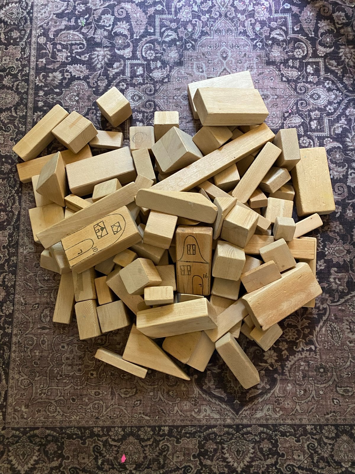 Houten bouwblokken - Ongeveer 100 stuks, Kinderen en Baby's, Ophalen, Gebruikt, Overige merken