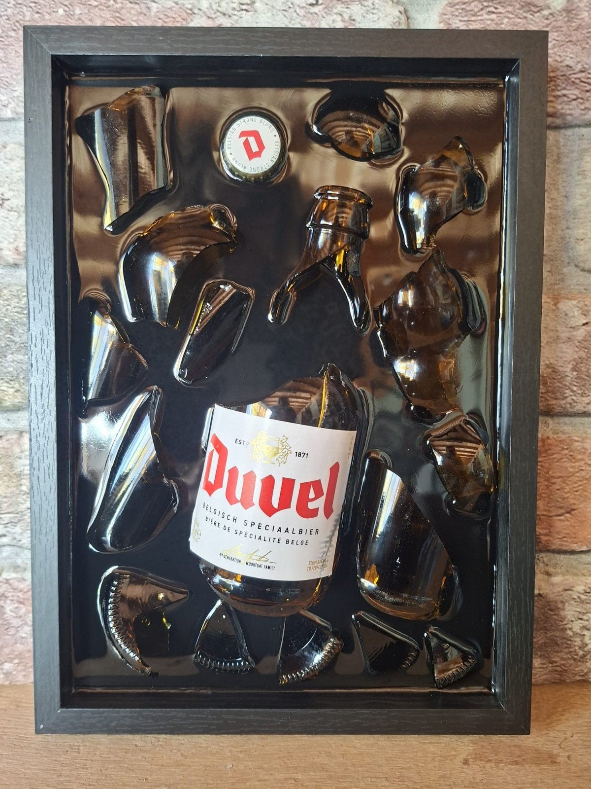 Duvel flesje verwerkt in een lijst 23x33 met Epoxy, Ophalen of Verzenden