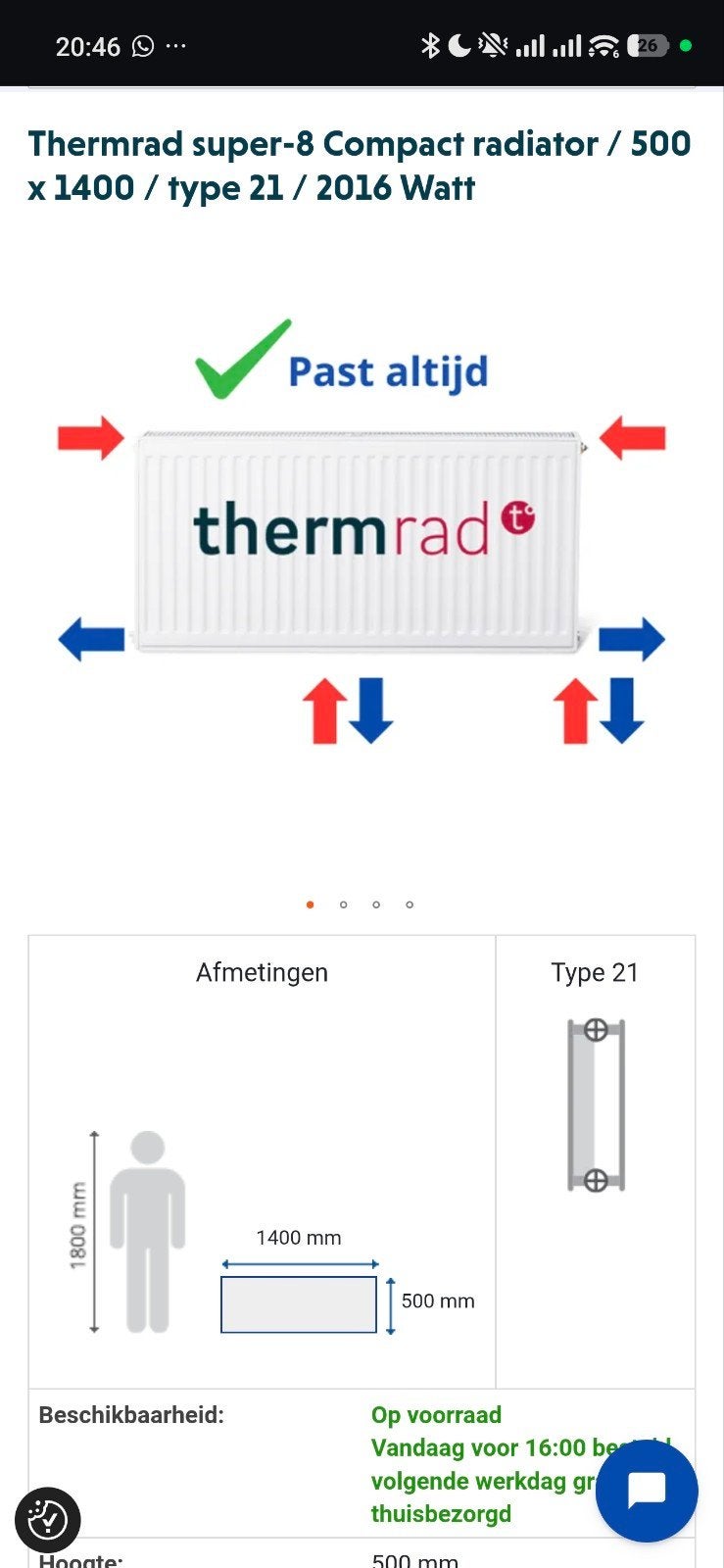 Thermrad super-8 Compact 
radiator / 500 x 1400 / type 21, Ophalen, 30 tot 80 cm, Radiator, Nieuw