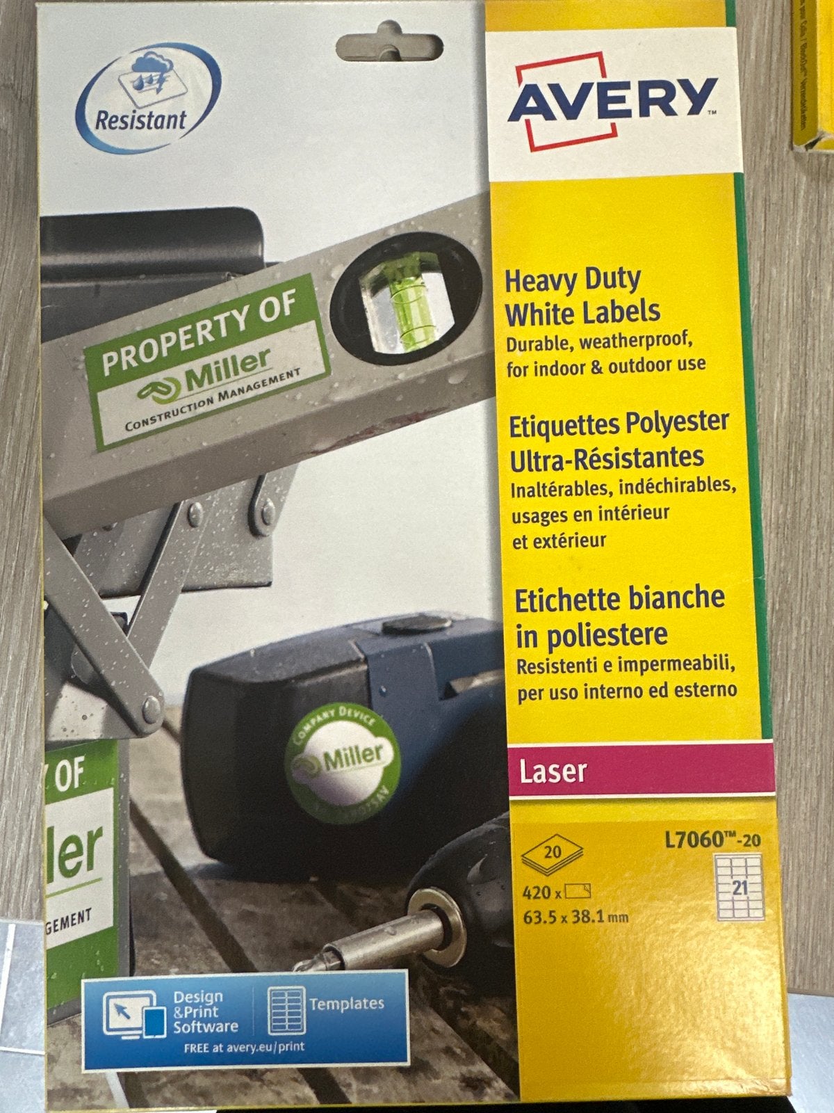 Avery Heavy Duty Witte Labels L7060-20 Laser 63.5x38.1mm, Ophalen of Verzenden, Nieuw