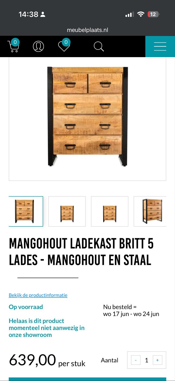 Zo goed als nieuwe mangohouten ladekast, 2 jaar oud, Huis en Inrichting, Kasten | Ladekasten, 5 laden of meer, 100 tot 150 cm