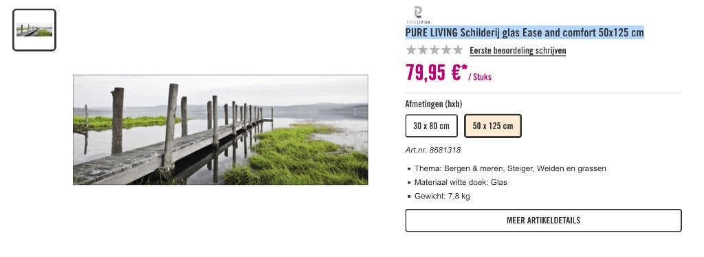 PURE LIVING Schilderij glas Ease and comfort 50x125 cm, Ophalen, 50 – 75, Zo goed als nieuw, Schilderij