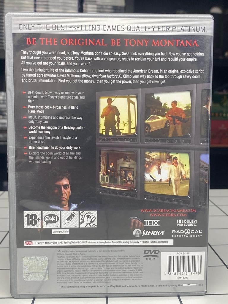 Scarface The World Is Yours - Platinum PS2 PlayStation 2, Spelcomputers en Games, Avontuur en Actie, Vanaf 18 jaar, Sierra, Ophalen of Verzenden