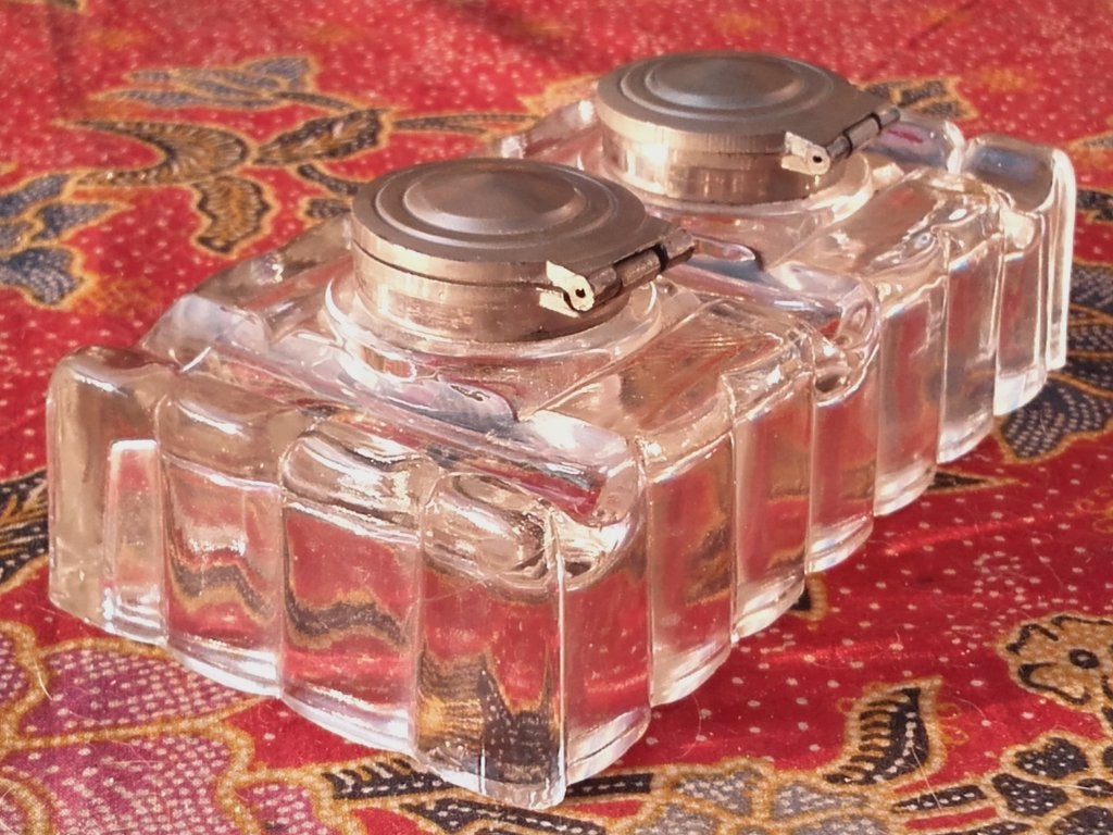 Mooi oud inktstel uit Engeland van glas en tin 14,5 cm., Antiek en Kunst, Ophalen of Verzenden