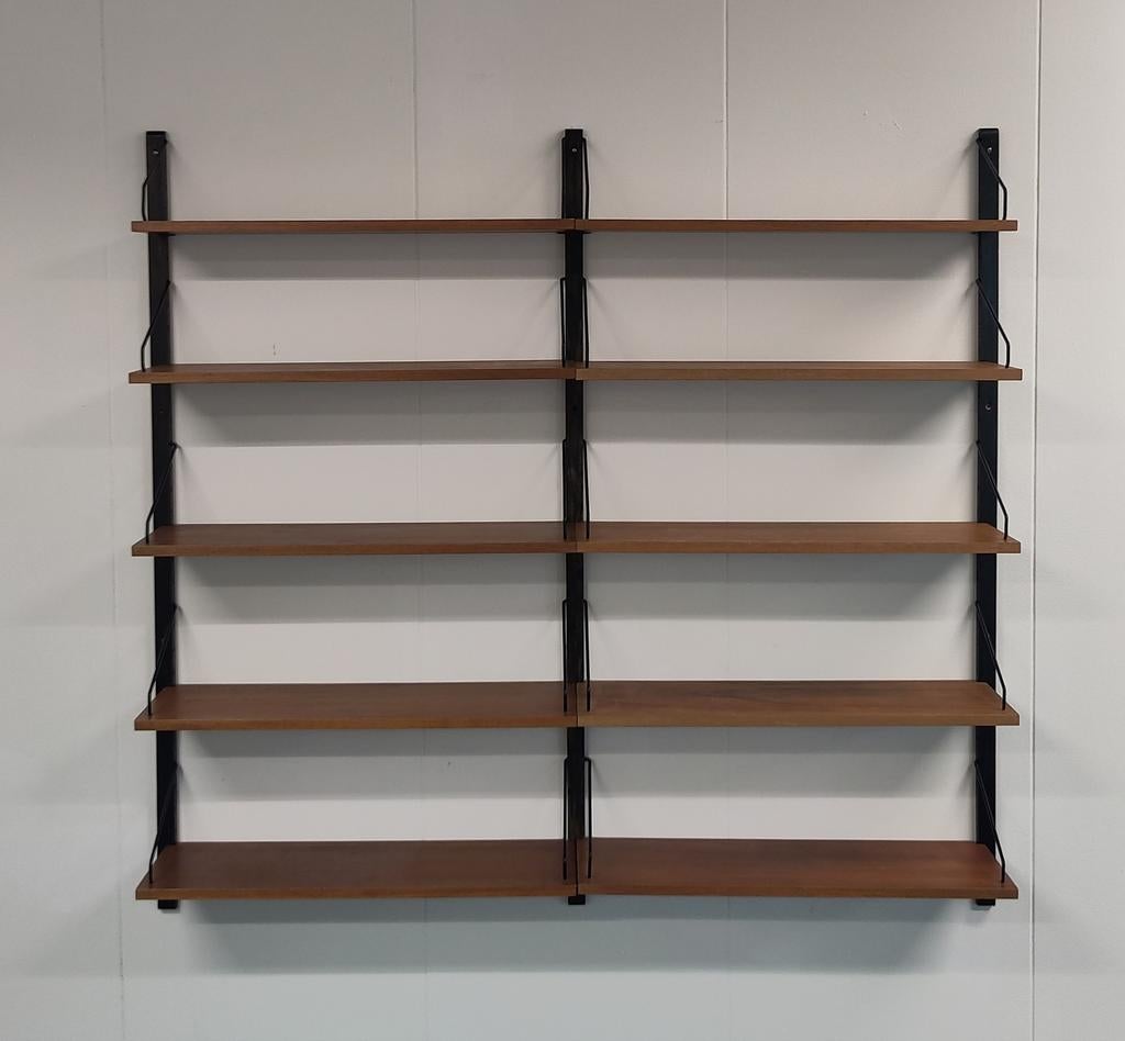 Vintage Poul Cadovius wandsysteemteak hout rek wandmeubel, Ophalen, Met plank(en), Gebruikt, .
