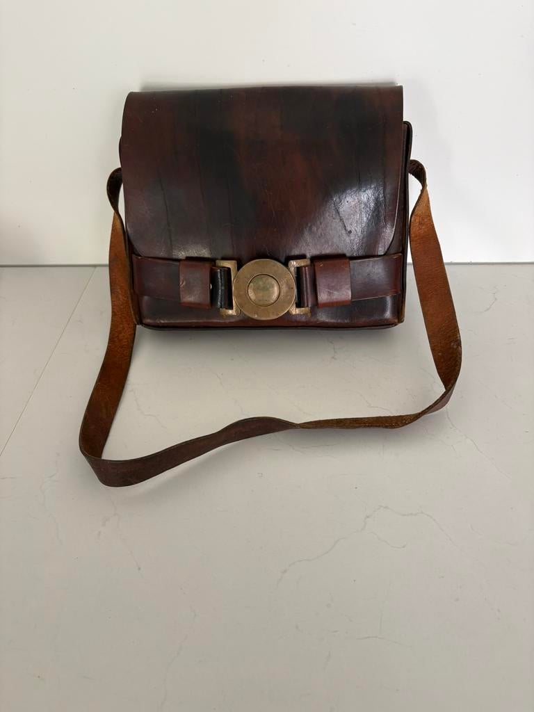 Vintage Tuigleren tas van Metz & Co, Ophalen of Verzenden, Gebruikt, Bruin, Leer