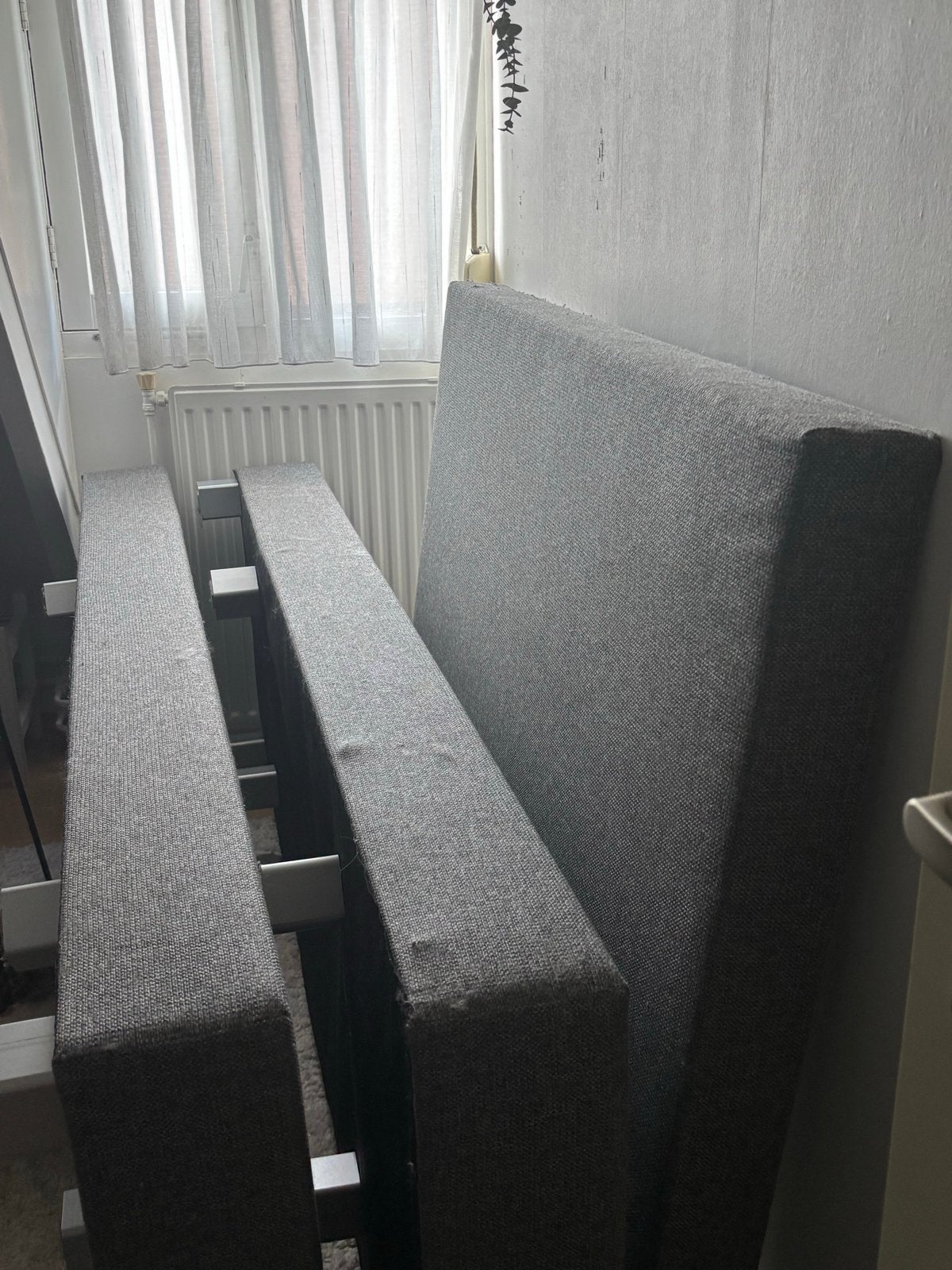 Grijs tweepersoons boxspring bed, Ophalen, Gebruikt, Tweepersoons, 200 cm